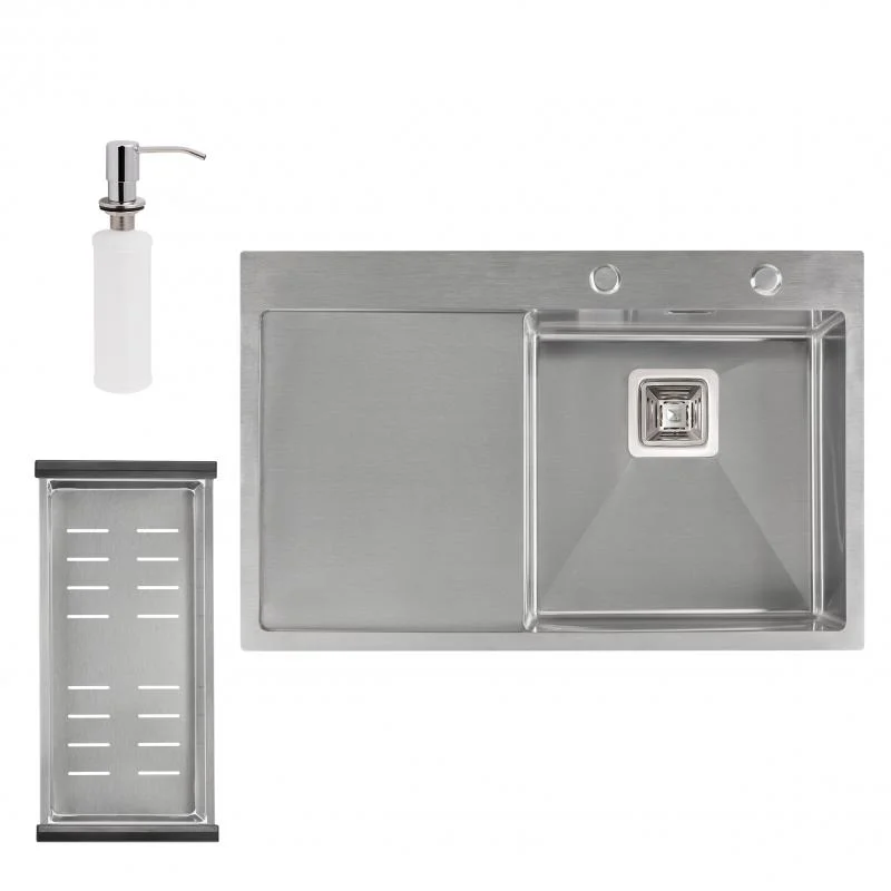 Набір 3 в 1 Qtap кухонна мийка 78*50R 3.0/1.2 мм Satin + сушарка + дозатор для миючого засобу