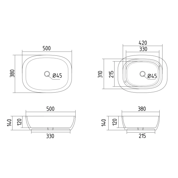 Раковина накладна овальна Qtap Cardinal 500х380х140 мм QT04116302W