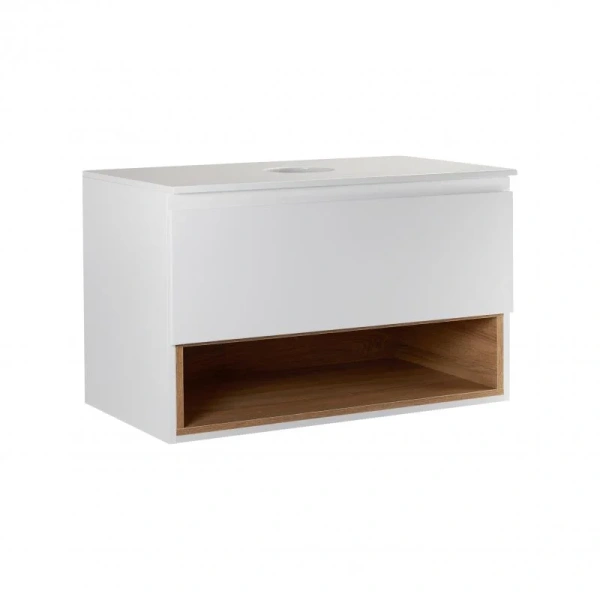 Тумба підвісна Qtap Robin 800х476х437 White/Whitish oak зі стільницею