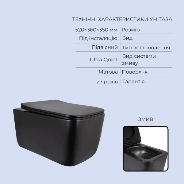 Готове рішення Qtap для ванної кімнати: підвісний унітаз Gemini Ultra Quiet 520x360x350 + комплект інсталяції Standard (лінійна клавіша White)