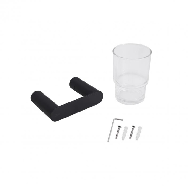 Склянка для ванної з тримачем (чорний) Qtap Sklenka