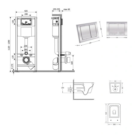 Готове рішення Qtap для ванної кімнати: підвісний унітаз Crow Ultra Quiet 520x360x290 + комплект інсталяції Nest 4 в 1 (квадратна клавіша Chrome)