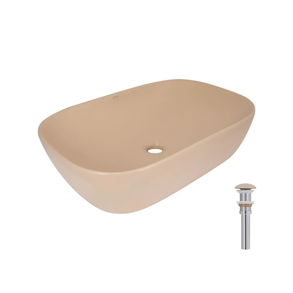 Раковина накладна Qtap Robin 600x390x150 мм, Beige, прямокутна, з донним клапаном