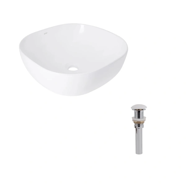 Комплект Qtap Kolibri: Раковина накладна 400x400x140 мм, White, квадратна + Донний клапан Pop-up PU02