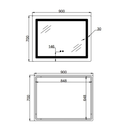 Дзеркало Lidz Kubis (KU2) 900х700 з LED-підсвічуванням Touch, з антизапотіванням, з регулюванням яскравості