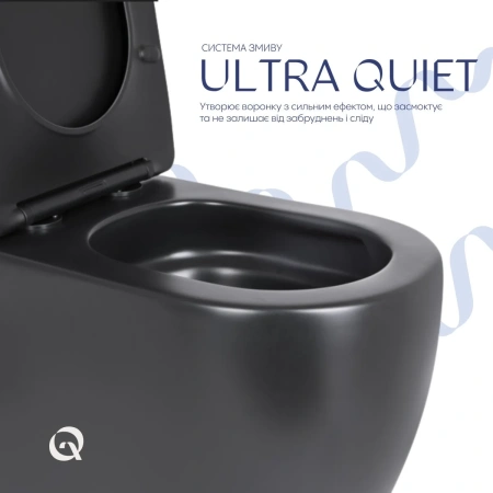 Унітаз підлоговий Qtap Robin Ultra Quiet безобідковий з сидінням Soft-close MATT BLACK