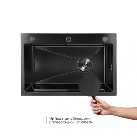 Фото Мийка для кухні Lidz Handmade H6845B 680x450 мм чорна інтегрована Brushed Black PVD