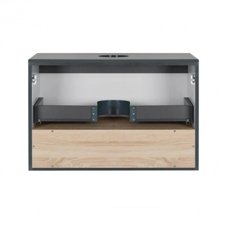 Тумба підвісна Qtap Robin 800х476х437 Graphite/Whitish oak зі стільницею