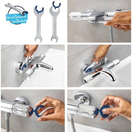 Фото Набір змішувачів Grohe Quickfix термостат для душу з душовим гарнітуром Precision Flow THM та змішувач для раковини StartEdge S-Size