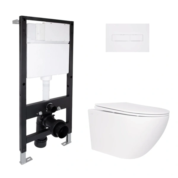 Готове рішення Qtap для ванної кімнати: підвісний унітаз Jay Rimless 520x360x320 + комплект інсталяції Standard (лінійна клавіша White)