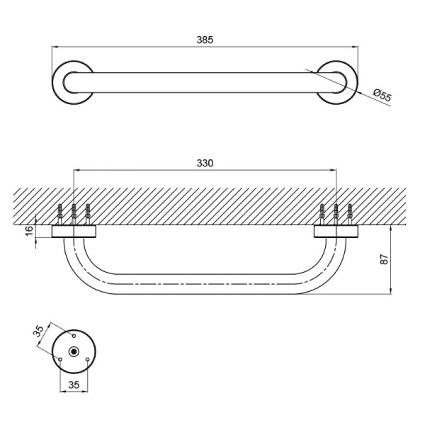 Поручень для ванної кімнати прямий 35 см Lidz