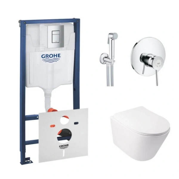 Комплект унітаз з сидінням Qtap Swan + інсталяція Grohe Rapid SL + набір для гігієнічного душу