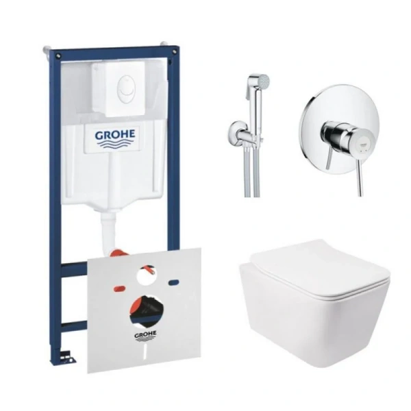 Комплект унітаз з сидінням Qtap Crow + інсталяція Grohe Rapid SL + набір для гігієнічного душу