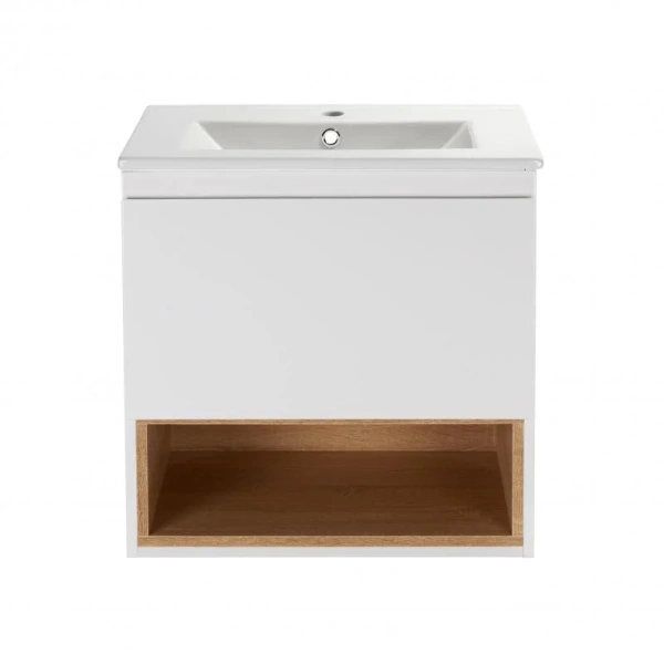 Комплект Qtap Robin 600х580х437 White/Whitish oak тумба підвісна + раковина врізна