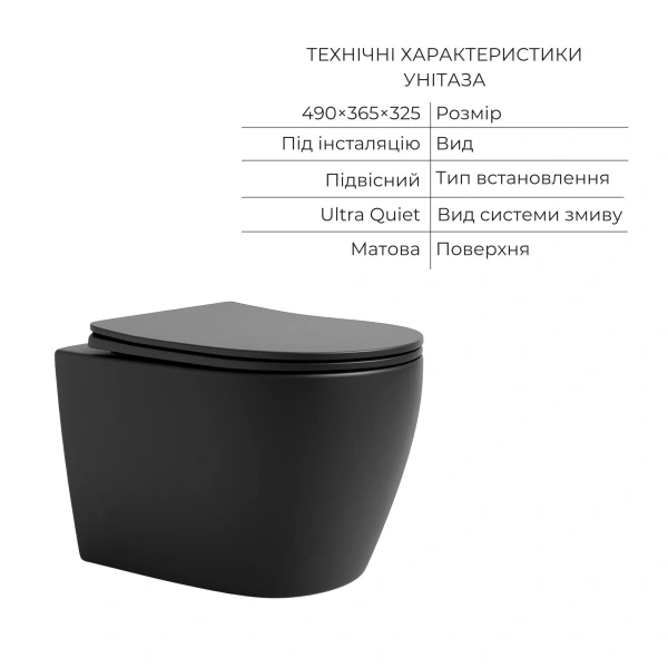 Комплект Qtap Robin Anthracite 3 в 1: підвісний унітаз Ultra Quiet + біде підвісне + раковина накладна
