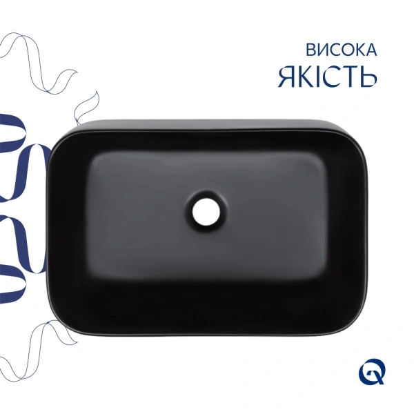 Раковина накладна прямокутна 550х390х120 мм, у чорному кольорі Qtap Scorpio