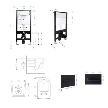 Готове рішення Qtap для ванної кімнати: підвісний унітаз Jay Ultra Quiet 485x360x320 + комплект інсталяції Standard (лінійна клавіша Black)