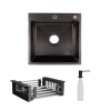 Фото Кухонна мийка Lidz 50*50 Brush 3,0/1,0 (колір графіт) + змішувач для кухні Qtap