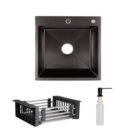 Фото Кухонна мийка Lidz 50*50 Brush 3,0/1,0 (колір графіт) + змішувач для кухні Qtap