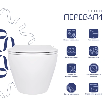 Унітаз підвісний у білому кольорі 520х360х320 з сидінням з мікроліфтом Slim Duroplast Qtap Jay