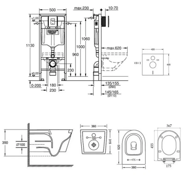 Набір унітаз з сидінням Qtap Jay + інсталяція Grohe Rapid SL