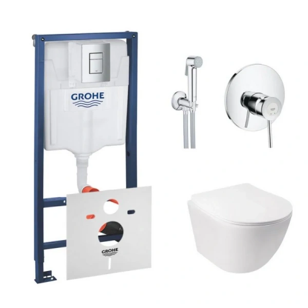 Комплект унітаз з сидінням Qtap Jay + інсталяція Grohe Rapid + набір для гігієнічного душу