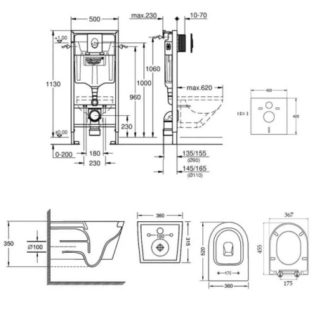 Набір унітаз з сидінням Qtap Jay WHI 5176 + інсталяція Grohe Rapid SL