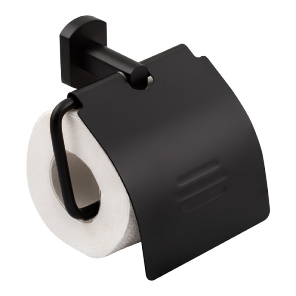Тримач для туалетного паперу з кришкою (чорний) Qtap Liberty