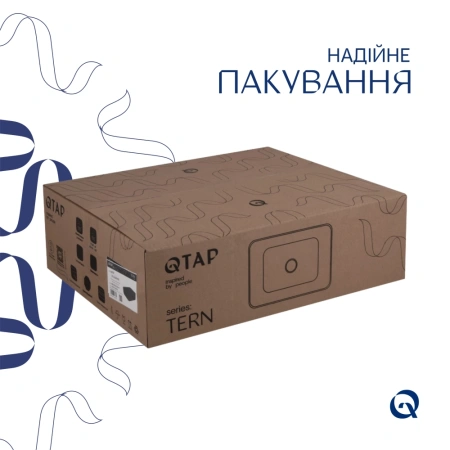 Раковина-чаша накладна прямокутна з донним клапаном 480х370х135 мм Qtap Tern у чорному кольорі