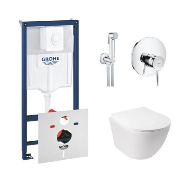 Комплект унітаз з сидінням Qtap Jay + інсталяція Grohe Rapid SL + набір для гігієнічного душу