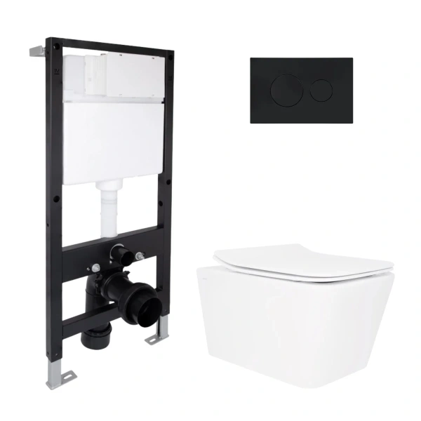 Готове рішення Qtap для ванної кімнати: підвісний унітаз Crow Rimless 520x360x290 + комплект інсталяції Standard (кругла клавіша Black)