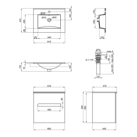 Комплект Qtap Virgo 600х580х437 White/Whitish oak підвісна тумба + раковина врізна