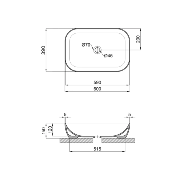 Раковина накладна прямокутна 600x390x150 мм у чорному кольорі Qtap Robin