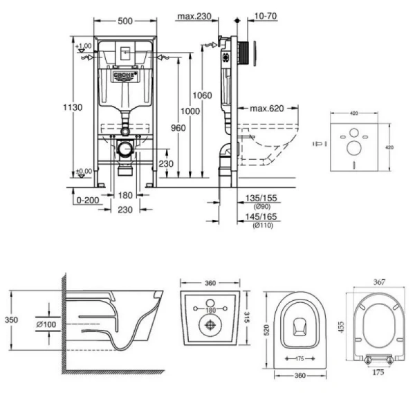 Набір унітаз з сидінням Qtap Jay WHI 5176 + інсталяція Grohe Rapid SL