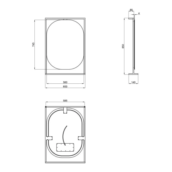 Дзеркало Qtap Taurus 800х850х140 Black/Whitish oak з LED-підсвічуванням