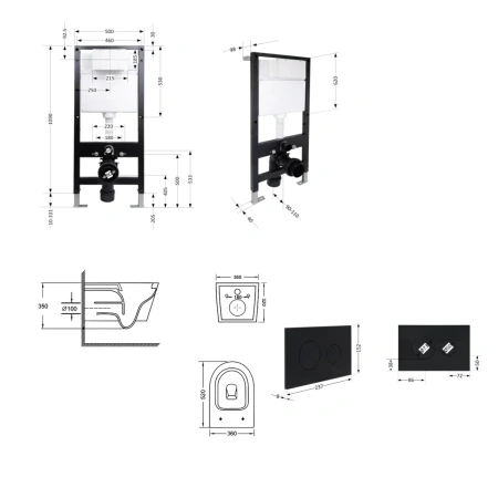 Готове рішення Qtap для ванної кімнати: підвісний унітаз Swan Ultra Quiet 520x360x320 + комплект інсталяції Standard (кругла клавіша Black)