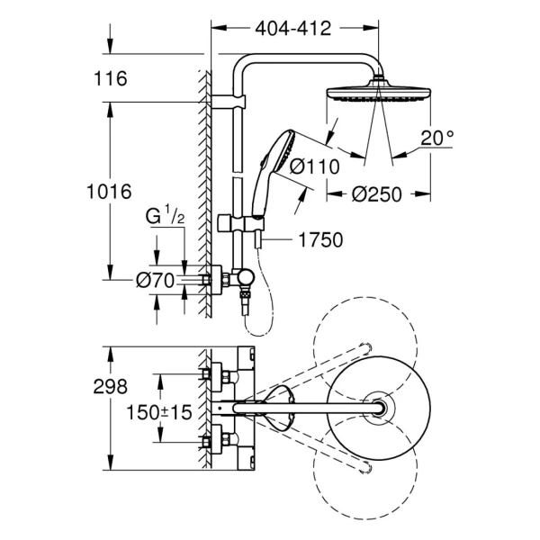Фото Душова система термостатична Grohe QuickFix Vitalio Comfort System 250 26677001