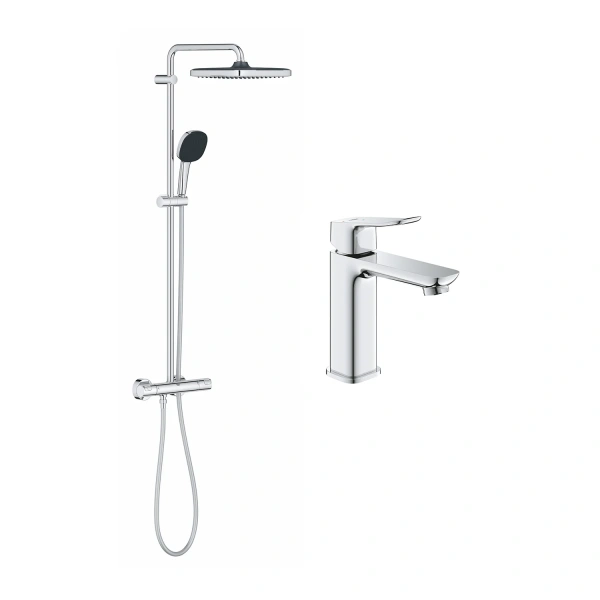 Набір змішувачів 2 в 1 для ванної кімнати Grohe QuickFix Vitalio Comfort Cube зі змішувачем для раковини Dice (UA203101TM)