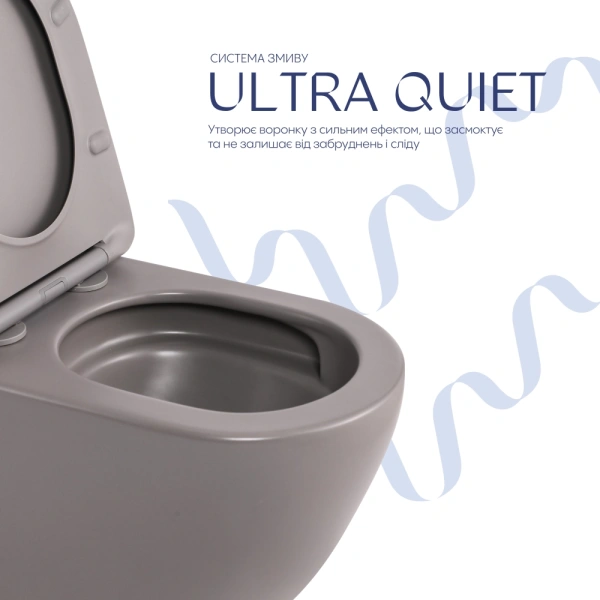 Унітаз підвісний у кольорі кам’яно-сірий 490x365x325 мм з сидінням Slim Duroplast Qtap Robin