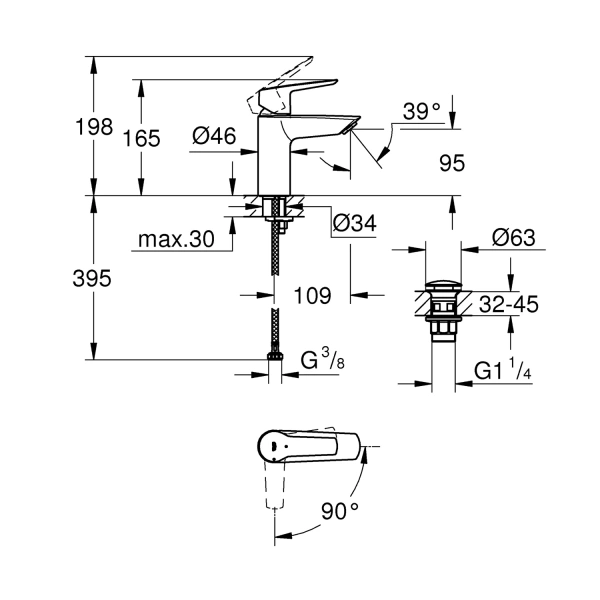 Фото Змішувач для раковини Grohe QuickFix Start S-Size з донним клапаном