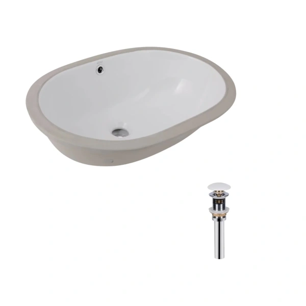 Комплект Qtap Stork: Раковина врізна овальна 570x390x210 мм White + Донний клапан PU02O