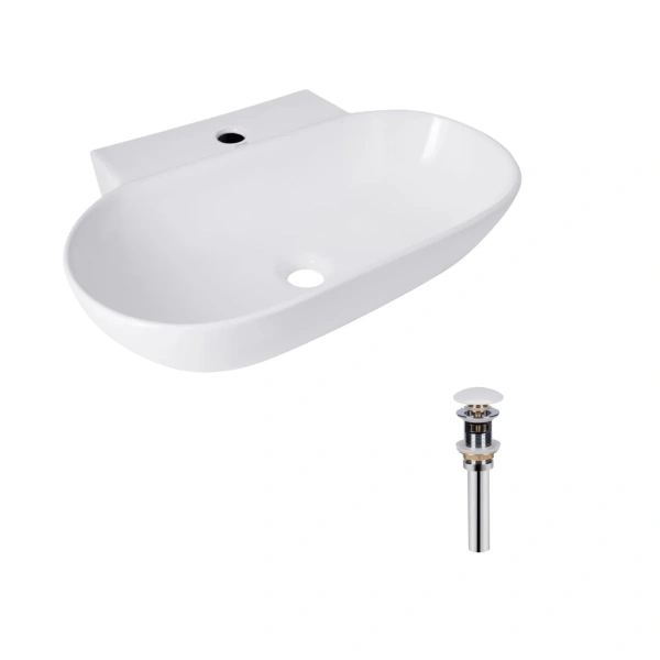 Комплект Qtap Cardinal: Раковина підвісна / накладна овальна 565х400х130 мм White + Донний клапан PU02