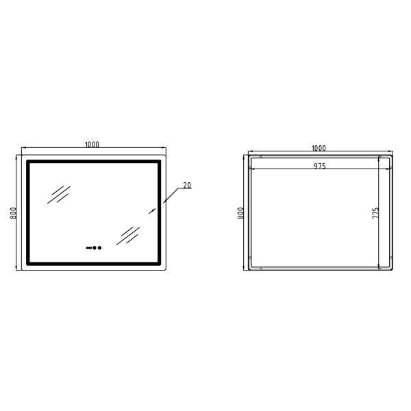 Дзеркало Qtap Mideya (MI2) 1000х800 з годинником, з LED-підсвічуванням Touch, з антизапотіванням, димером, рег. яскравості