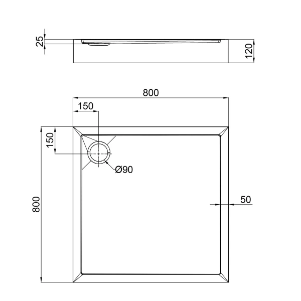 Фото Душовий піддон Qtap Tern 80x80x12 см + сифон