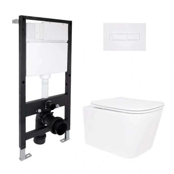 Готове рішення Qtap для ванної кімнати: підвісний унітаз Crow Rimless 485x340x330 + комплект інсталяції Standard (лінійна клавіша White)