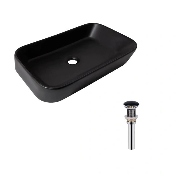 Комплект Qtap Scorpio: Раковина накладна прамокутна 550х390х120 мм Matt Black + Донний клапан PU03