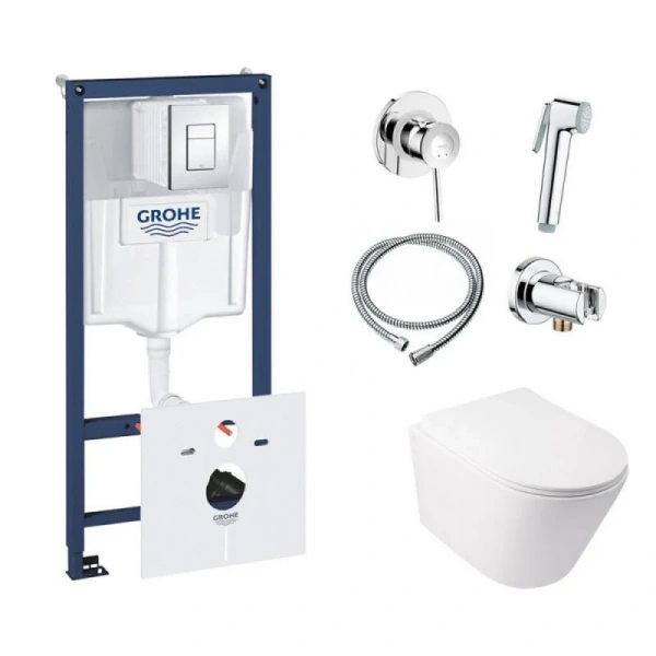 Комплект унітаз з сидінням Qtap Swan + інсталяція Grohe Rapid SL + набір для гігієнічного душу