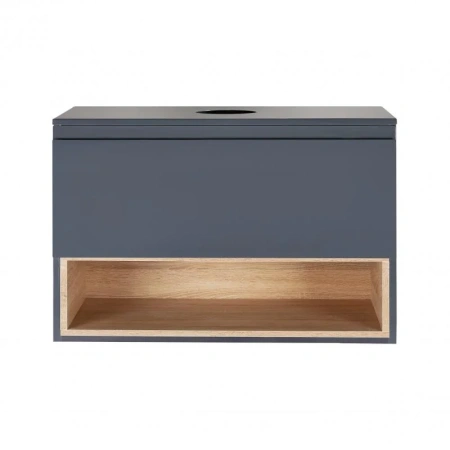 Тумба підвісна Qtap Robin 800х476х437 Graphite/Whitish oak зі стільницею