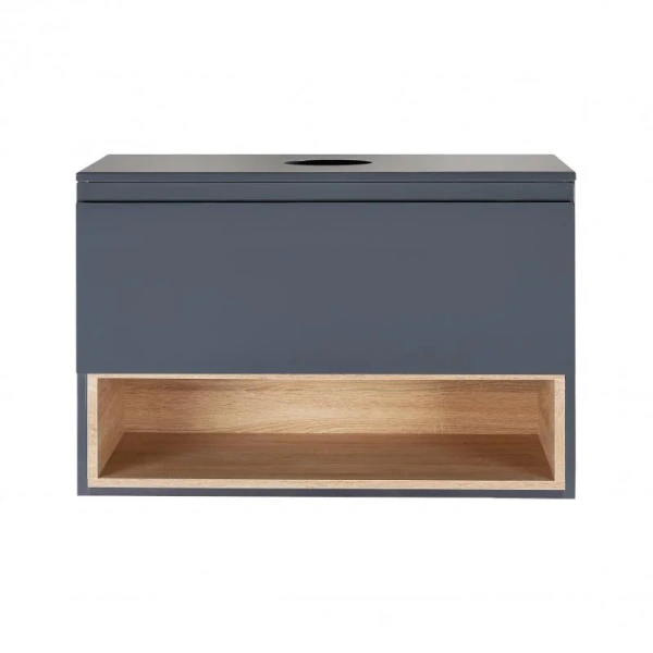 Тумба підвісна Qtap Robin 800х476х437 Graphite/Whitish oak зі стільницею