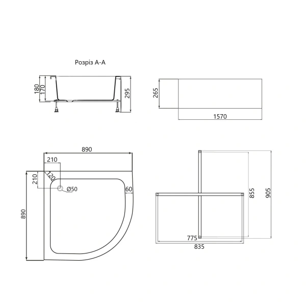 Фото Душовий піддон Lidz ST90x90x26